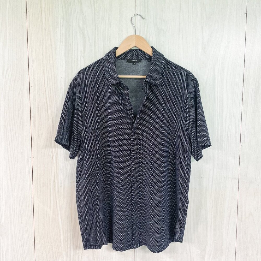 Vince Black and White Micro-Pattern Short Sleeve Button-Down Shirt